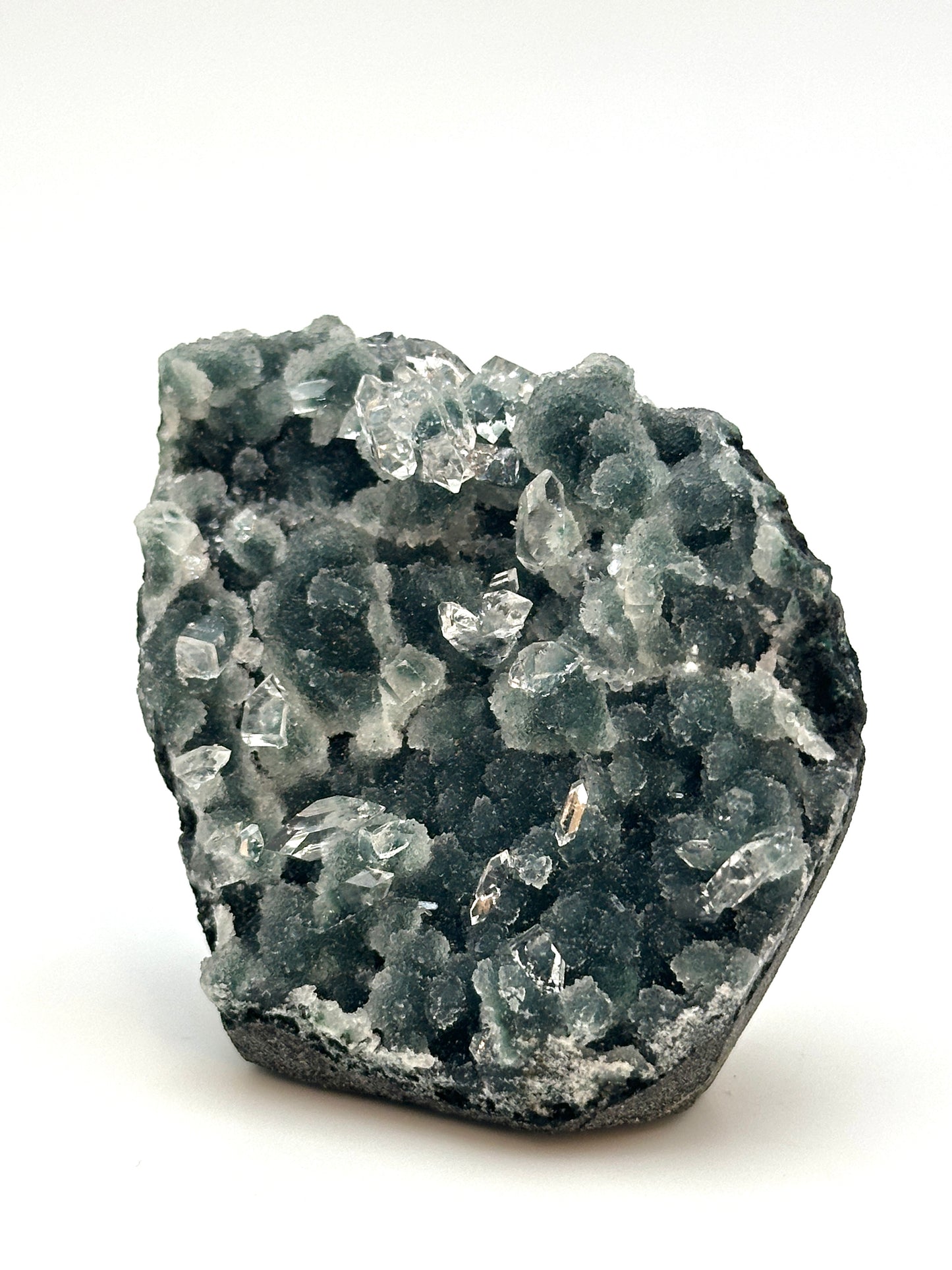 Dark Green Chalcedony with Diamond Apophyllite