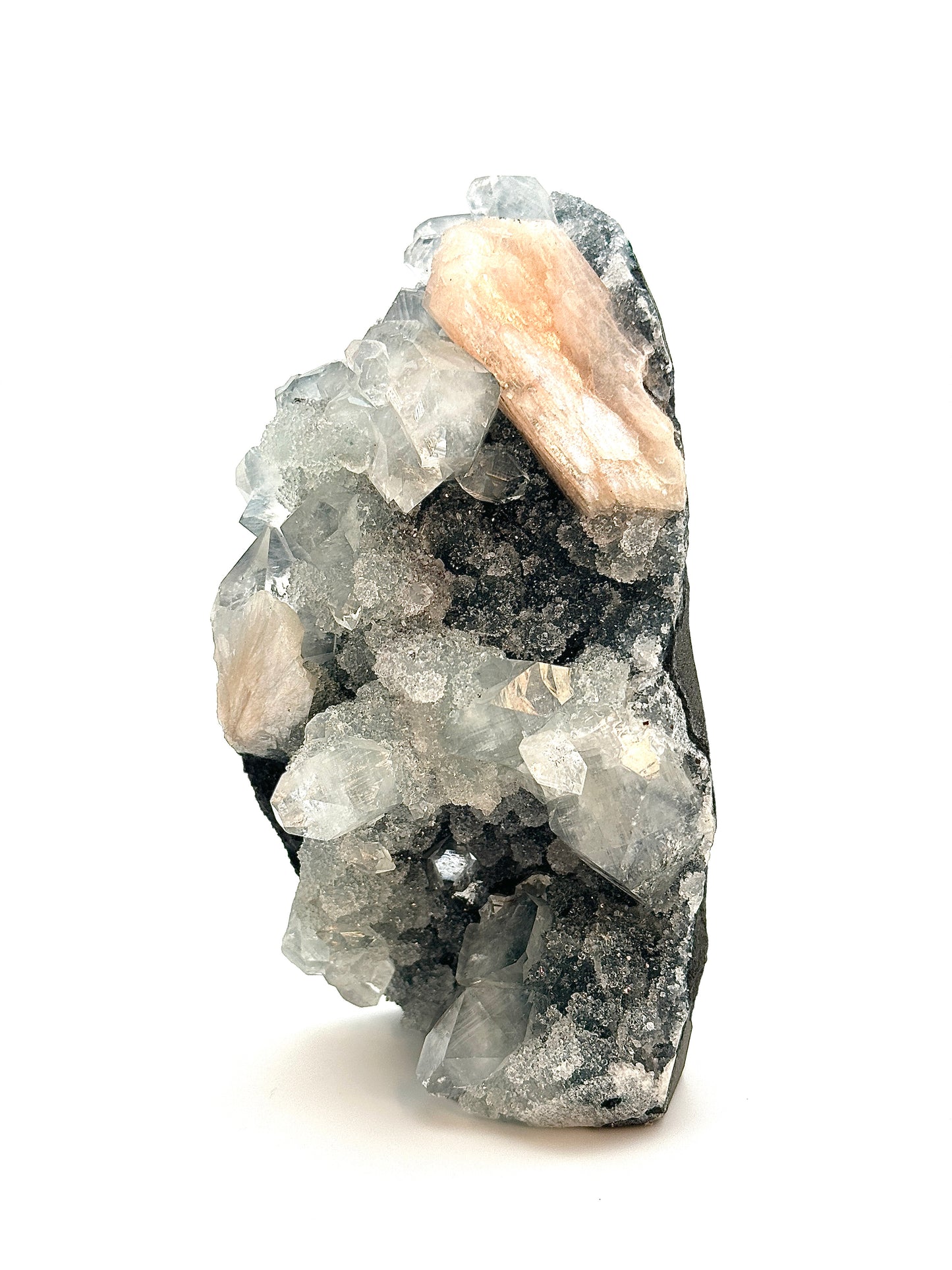 Druzy Black Chalcedony with Diamond Apophyllite and Stilbite