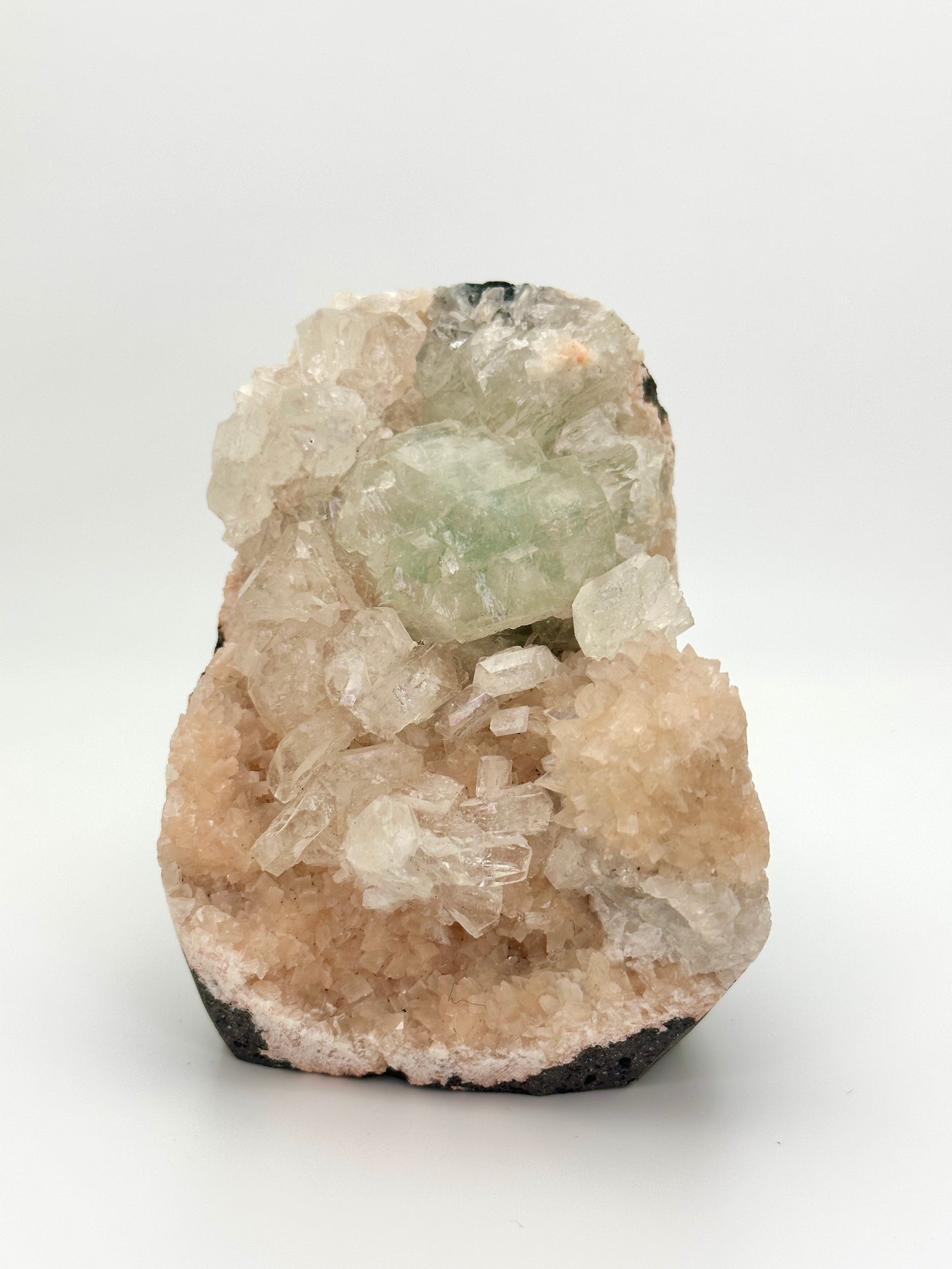 Green Apophyllite with Pink Heulandite