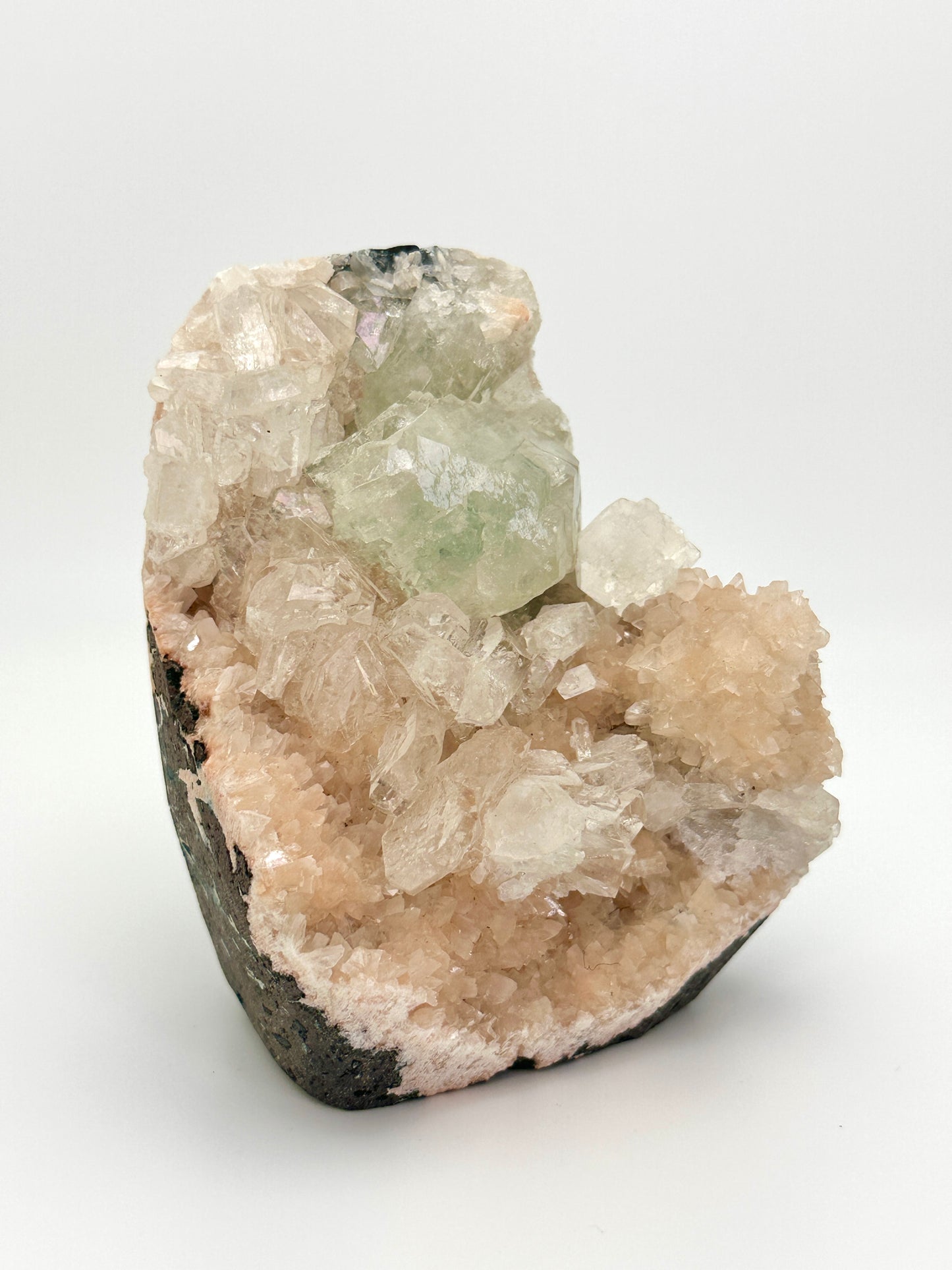 Green Apophyllite with Pink Heulandite