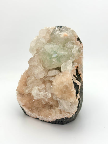 Green Apophyllite with Pink Heulandite