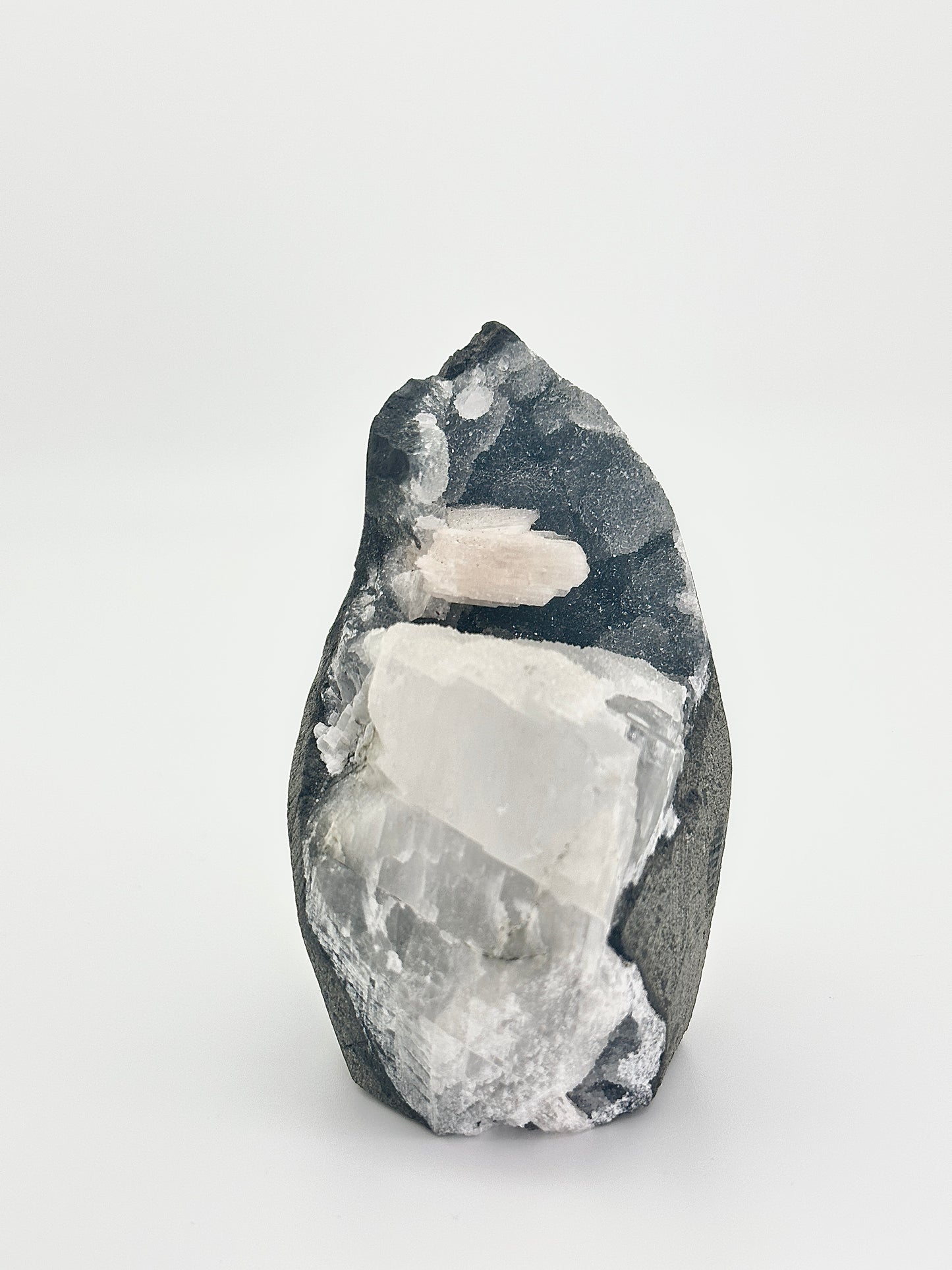 Druzy Black Chalcedony with Calcite and Stilbite