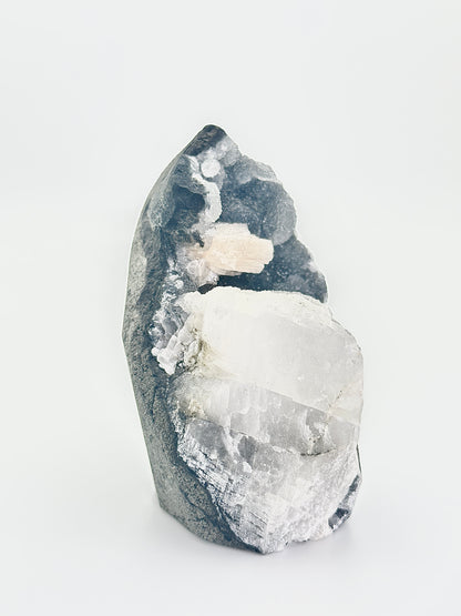 Druzy Black Chalcedony with Calcite and Stilbite