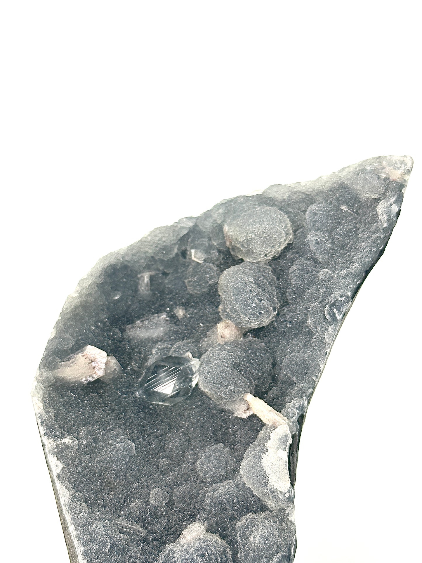 Black Chalcedony with Diamond Apophyllite and Stilbite