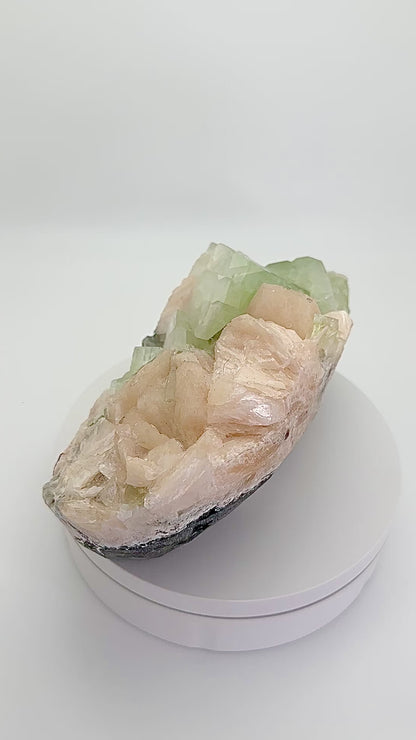 Green Apophyllite with Peach Stilbite