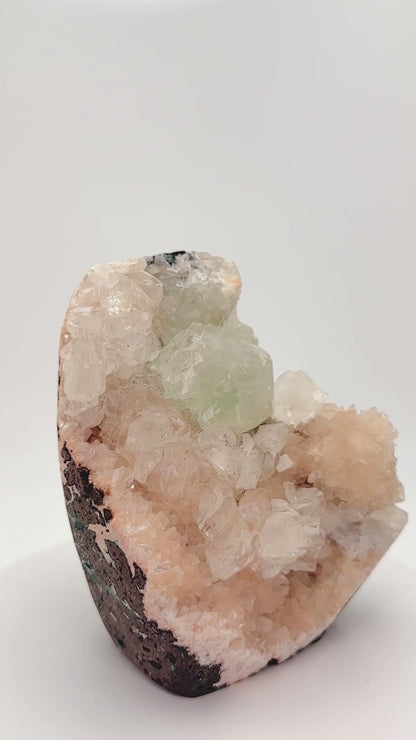 Green Apophyllite with Pink Heulandite