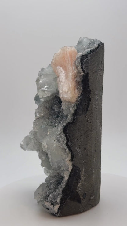 Druzy Black Chalcedony with Diamond Apophyllite and Stilbite