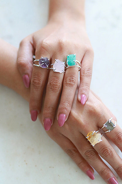 Rough Stone Rings in Silver Plating